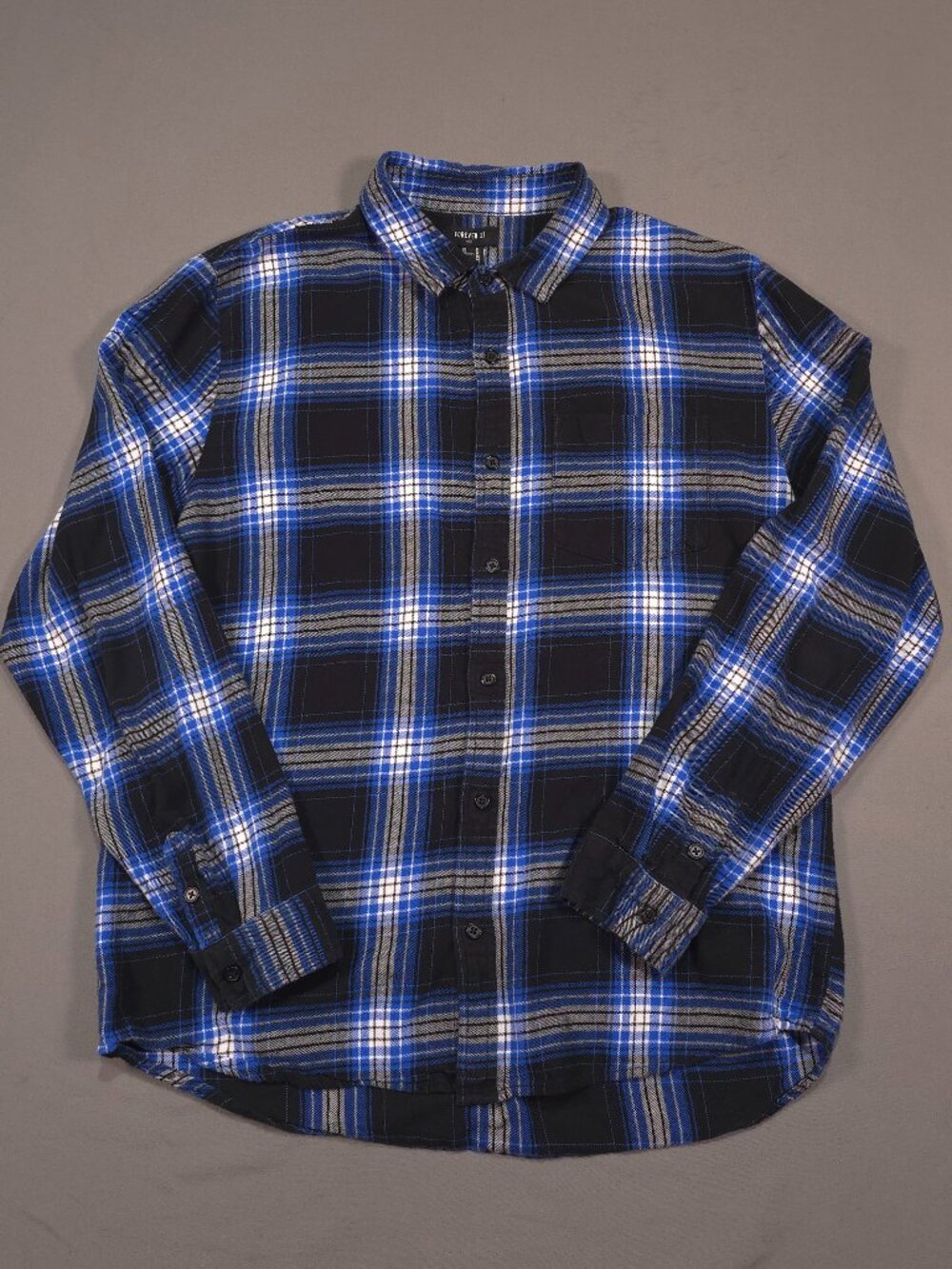 Forever 21 Men's M Blue Black Plaid Flannel Shirt 100% Cotton Grunge